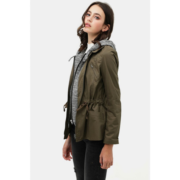 Fleece Layered Anorak Utility Jacket With Hoodie - Picture 3 of 4